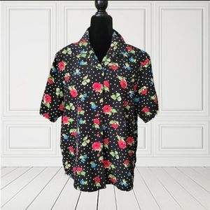 Ginger Jar Shoulder Pad Button Down Shirt. Polka Dot. SZ 16